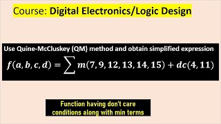 Simplify given function using QuineMcCluskey Method QM Method [upl. by Aiam24]