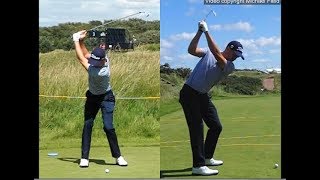 Justin Thomas golf swing  Long Iron faceon amp downtheline July 2017 [upl. by Pressey]