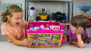 HUGE Neon Star Surprise Toys Suitcase Shopkins Barbie Disney Unicorno Fun Girls Toys Kinder Playtime [upl. by Tingley]