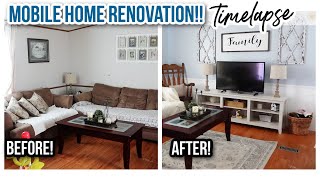 MOBILE HOME RENOVATION TIMELAPSE  LIVING ROOM MAKEOVER W BEFORE amp AFTER [upl. by Sirronal]