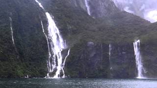 Milford Sound NZ Waterfalls Fiordland National Park [upl. by Chenay]