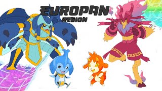 Complete Fakedex  Europan Pokemon Region Gen 9 Future Pokemon Evolutions 포켓몬 [upl. by Aihtnic949]