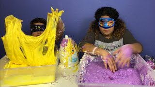 MAKING SLIME BLINDFOLDED MAKING GIANT FLUFFY SLIMES [upl. by Eikcaj]