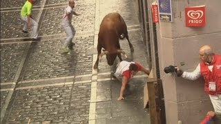 Pamplona Attack Watch as bull gores three runners [upl. by Ayatan328]