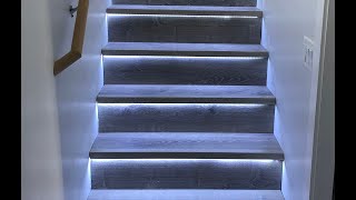 DIY LED lighting under stair treads  Finished my custom stair lighting project [upl. by Nhguavoj]