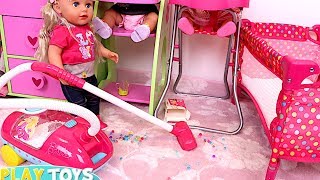 Baby Doll Cleans the Dollhouse Play Toys [upl. by Zanas]