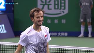 Federer applauds Medvedev MIRACLE volley  Shanghai 2018 [upl. by Aneala]