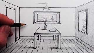 How to Draw a Room in 1Point Perspective for Beginners [upl. by Nosnevets]