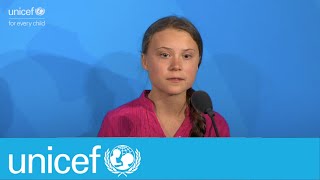 “How dare you” Greta Thunberg addresses UN Climate Summit  UNICEF [upl. by Lladnar]