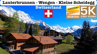 Lauterbrunnen  Wengen  Kleine Scheidegg Switzerland Train Journey Jungfrau Series 5K UHD Video [upl. by Clarine]