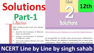 Solutions Part1 Physical Chemistry NCERT class 12  JEE NEET  Hindi [upl. by Lyda]