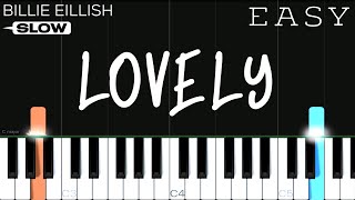 Billie Eillish Khalid  lovely  SLOW EASY Piano Tutorial [upl. by Imoyik190]