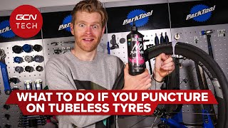 How To Fix A Punctured Tubeless Tyre  GCN Tech Puncture Repair Guide [upl. by Notnelc]