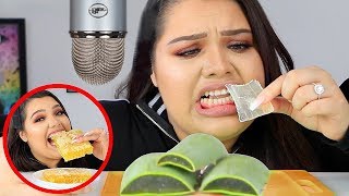 I Tried ASMR Eating Raw Honeycomb Slime Aloe Vera Sticky Crunchy Sounds [upl. by Kory]